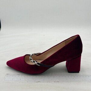 XYD Women's Elegant Velvet Pointed Toe Mary Jane Pumps Chunky Mid Heel